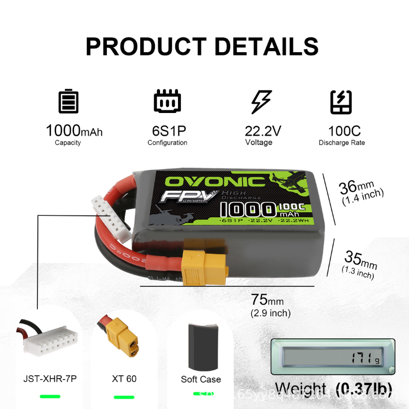 2Pcs OVONIC 1000mAh 100C 22.2V - Drone Battery Li-Ion recensie en prijs