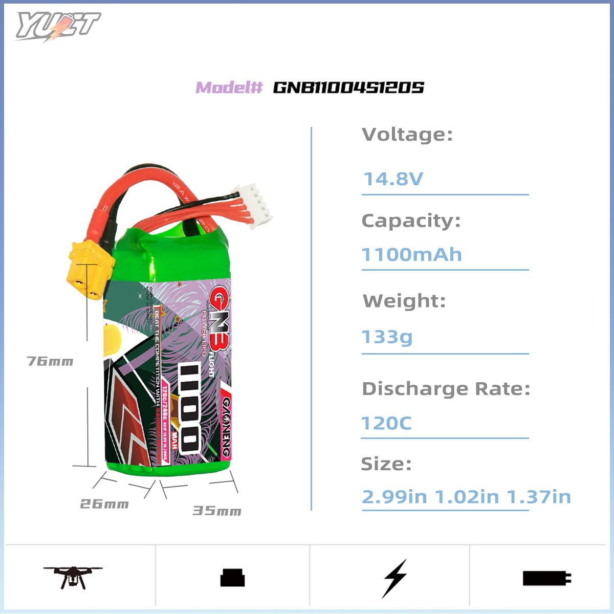 YUCT GNB 6S LiPo Battery 22.2V - Drone Battery 4S recensie en prijs