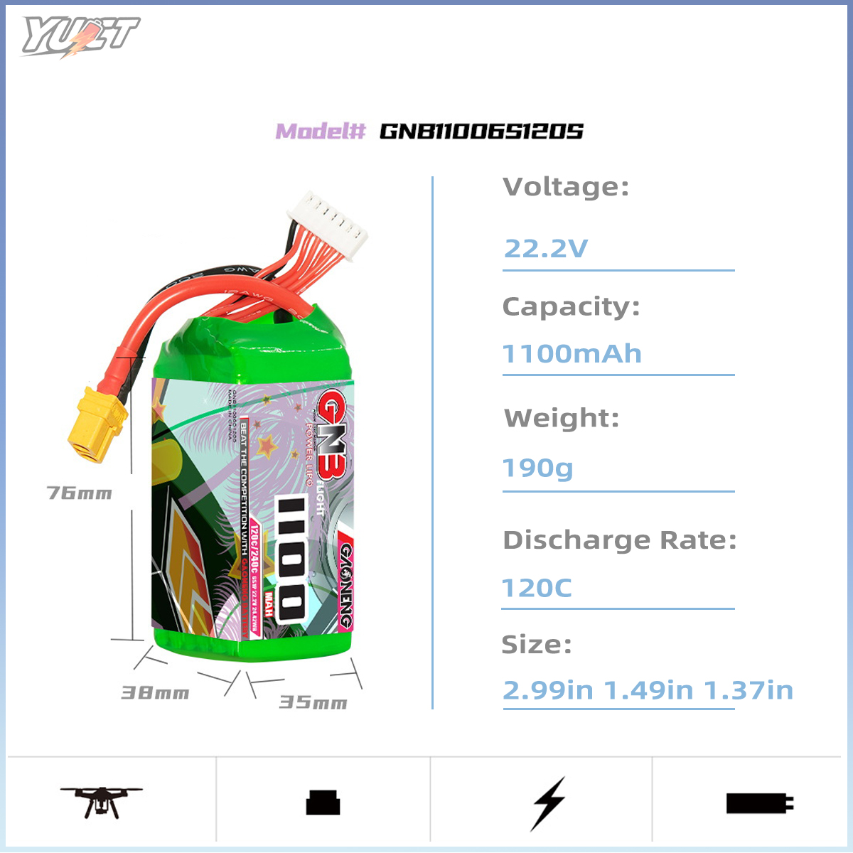 YUCT GNB 6S LiPo Battery 22.2V - Drone Battery 4S recensie en prijs