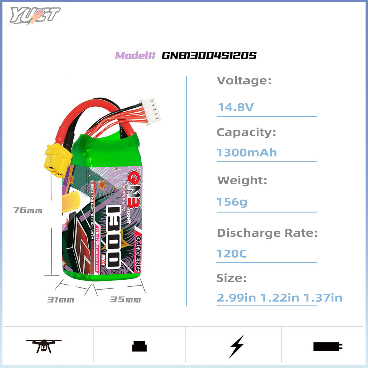 YUCT GNB 6S LiPo Battery 22.2V - Drone Battery 4S recensie en prijs