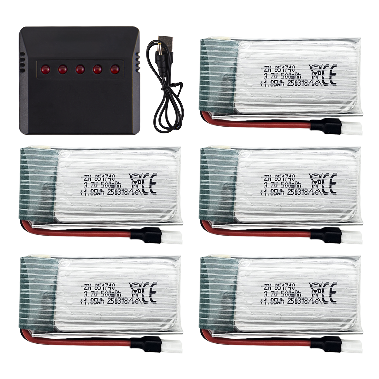 5Pcs 3.7V 500mAh LiPo Batterie - Drone Battery Charger recensie en prijs